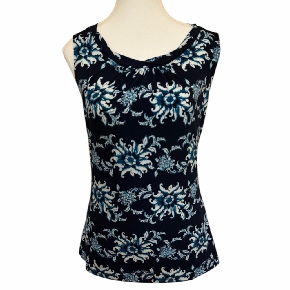 Ann Taylor Navy and White Floral Tank Top